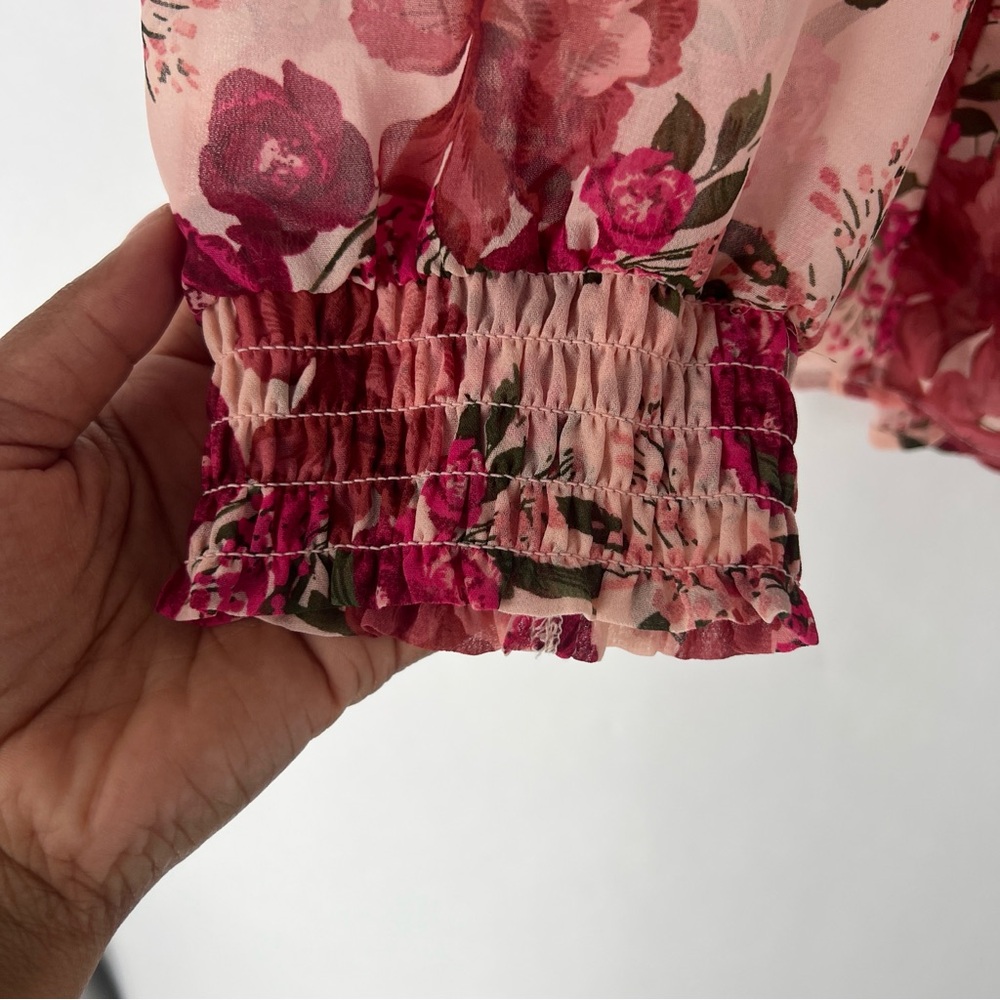 Torrid Sheer Chiffon Pink Floral Long Sleeve Blouse Size 3X - Picture 4 of 11